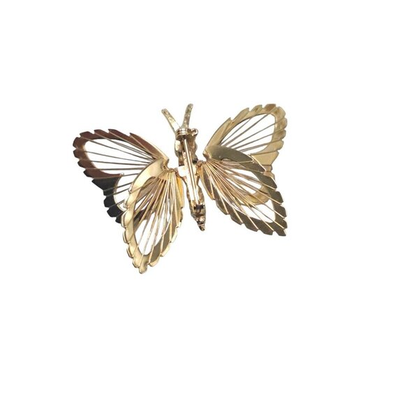 Monet Wire Design Open Work Butterfly Brooch Pin Gold Tone Vintage - Picture 3 of 5